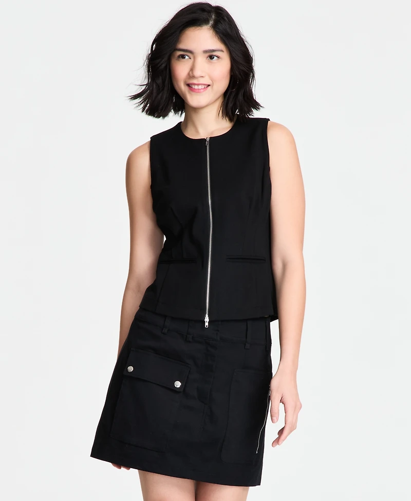 Bar Iii Women's Sleeveless Dual-Zipper Ponte Top, Exclusively at Macy's