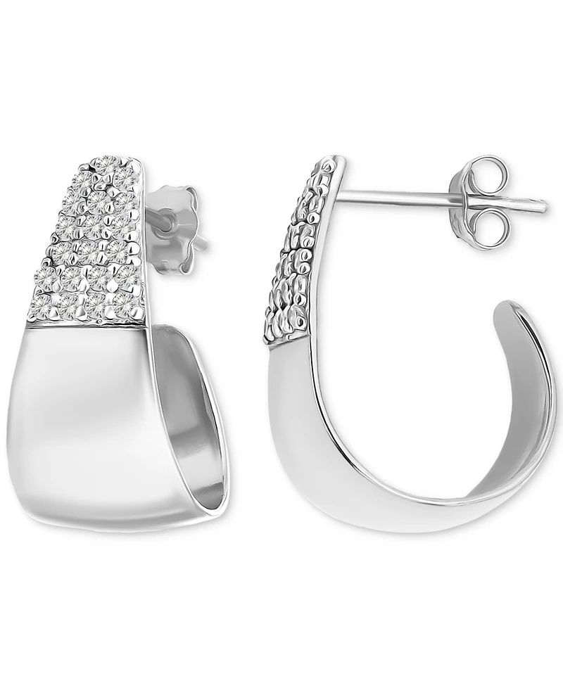 Giani Bernini Cubic Zirconia J-Shaped Hoop Earrings Sterling Silver, Exclusively at Macy's