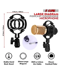 5 Core Recording Microphone Podcast Bundle • Professional Condenser Cardioid Mic Kit • w Boom Arm Rm 8 Bg