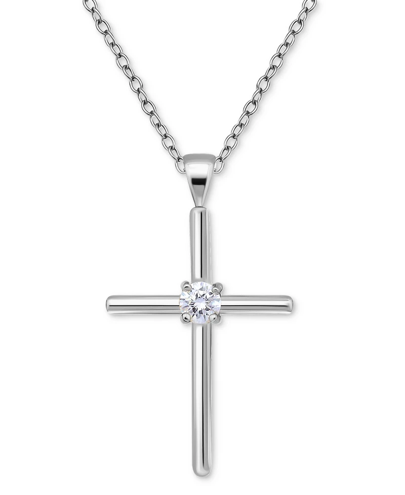 Giani Bernini Cubic Zirconia Cross Pendant Necklace (3/8 ct. t.w.) in Sterling Silver, 16" + 2" extender