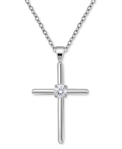 Giani Bernini Cubic Zirconia Cross Pendant Necklace (3/8 ct. t.w.) in Sterling Silver, 16" + 2" extender