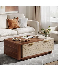 Tribesigns Extendable Coffee Table with 2 Storage Drawers, Dual-Tone Center Table with Sliding Tabletop