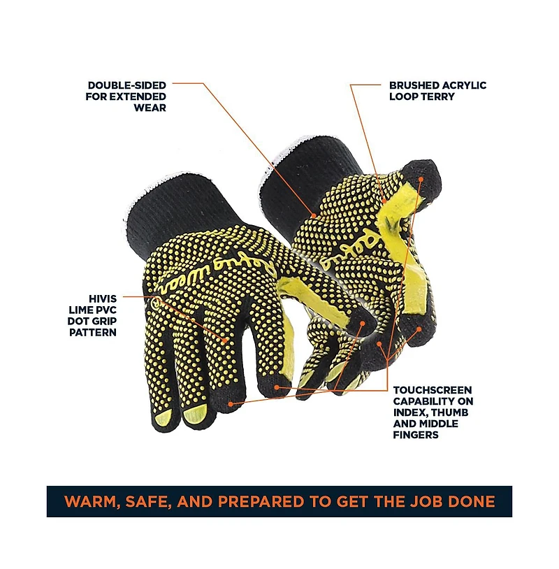 RefrigiWear Men's Touchscreen Double Dot Grip Hi Vis Glove (Pack of 12 Pairs)