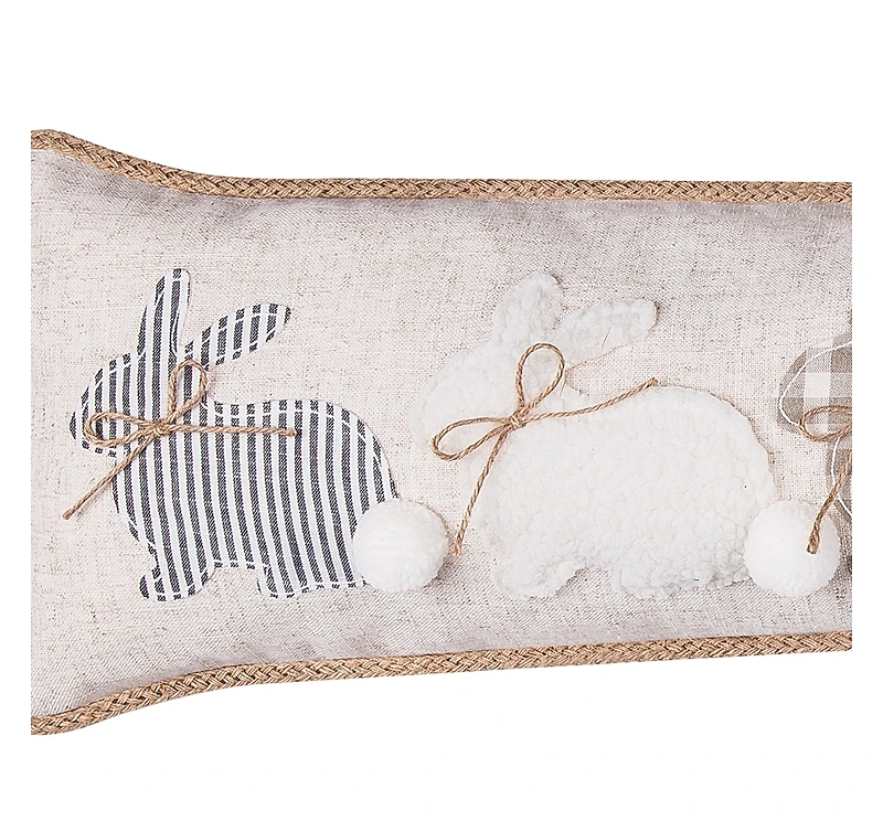 9" x 36" Spring Easter Bunnies Rabbits w/ Tufted Tails Long Decorative Accent Throw Pillow