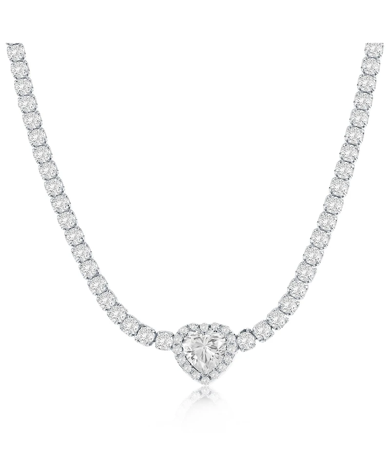 Sterling Silver, Heart Cz Tennis Necklace