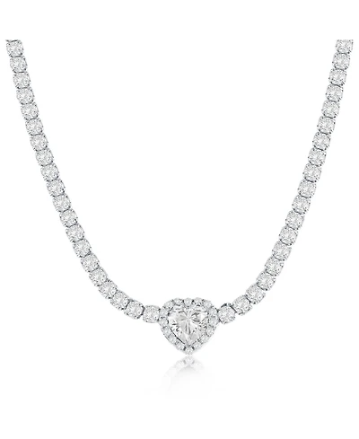 Sterling Silver, Heart Cz Tennis Necklace