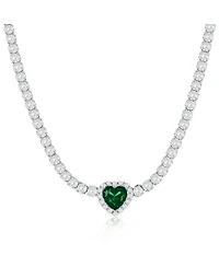 Sterling Silver, Emerald Heart Cz Tennis Necklace