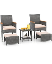 5 Pieces Patio Conversation Set with Soft Cushions and Ottomans-Beige