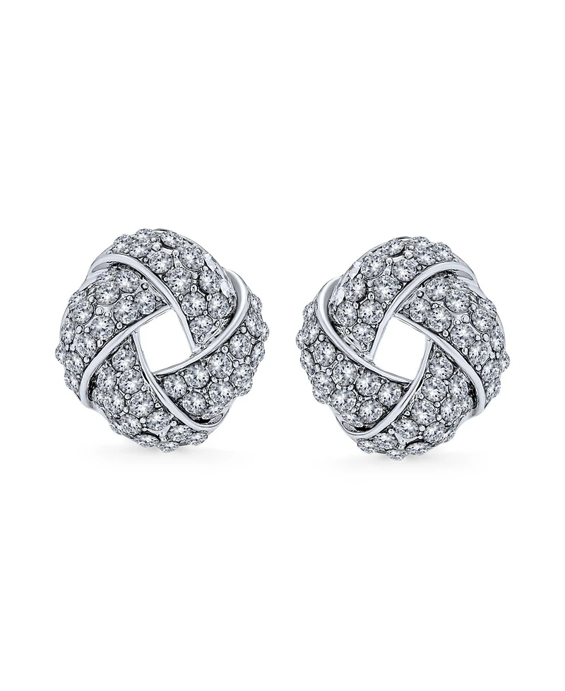 Bling Jewelry Twist Braided Crystal Love Knot Clip-On Earrings Non-Pierced Ears