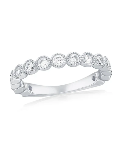 Sterling Silver, Round Cz Beaded Outline Ring