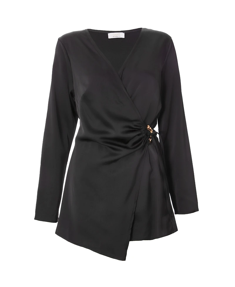 Quiz Women's Satin Wrap Buckle Romper