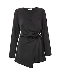 Quiz Women's Satin Wrap Buckle Romper