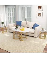 Nesting Coffee Table Set of 3 with Faux Marble Tabletop and Powder-coated Metal Frame