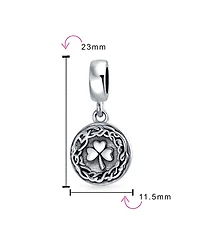 Bling Jewelry Round Disc Good Luck Celtic Knot Irish Clover Dangle Charm Bead Sterling Silver