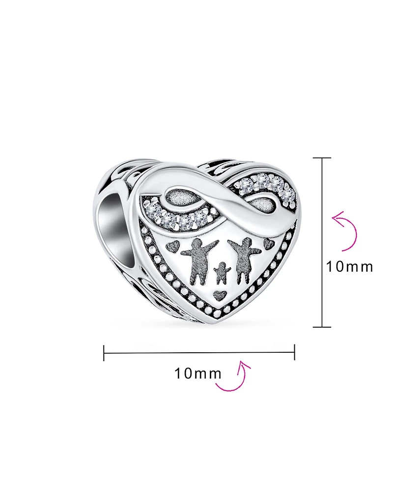 Bling Jewelry Cz Accent Loving Family Heart Charm Bead Wife Sterling Silver European Bracelet