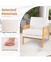 Mid Century Modern Accent Chair with Rattan Arms and Cushion