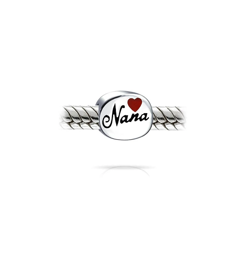 Bling Jewelry Nana Grandma Red Heart Charm Bead Sterling Silver European Bracelet