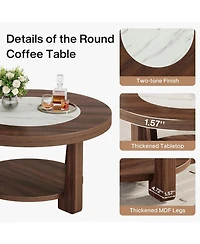 Tribesigns Coffee Table, 2-Tier Round Coffee Table with Heavy-Duty Wood Tabletop for Living Room