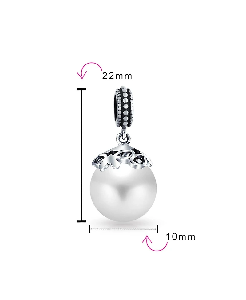 Bling Jewelry Bali Filigree Cap Pearl Heart Dangle Charm Bead Sterling Silver Bracelet