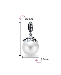 Bling Jewelry Bali Filigree Cap Pearl Heart Dangle Charm Bead Sterling Silver Bracelet