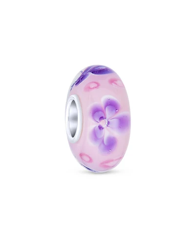 Bling Jewelry Floral Design Murano Glass Spacer Charm Bead with Sterling Silver Core