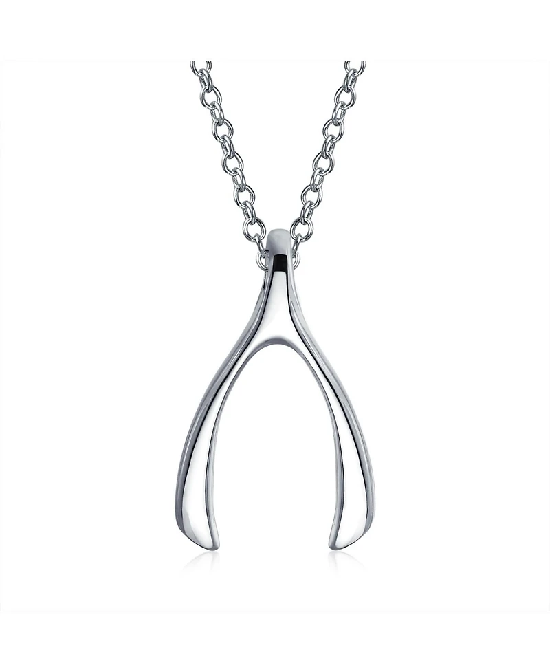 Bling Jewelry Good Luck Graduation Charm Wishbone Pendant Necklace Sterling Silver Rose Gold Plated