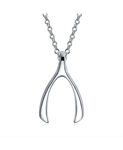 Bling Jewelry Good Luck Graduation Charm Wishbone Pendant Necklace Sterling Silver Rose Gold Plated