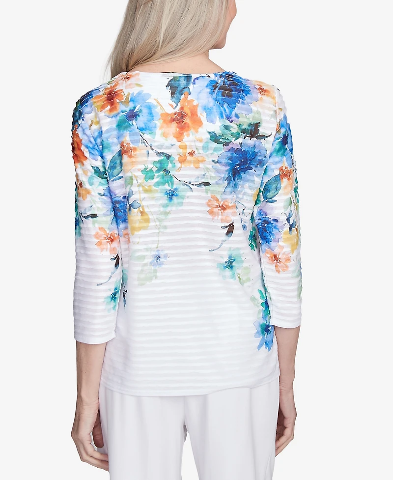 Alfred Dunner Women's Nantucket Textured Floral Neckline Top
