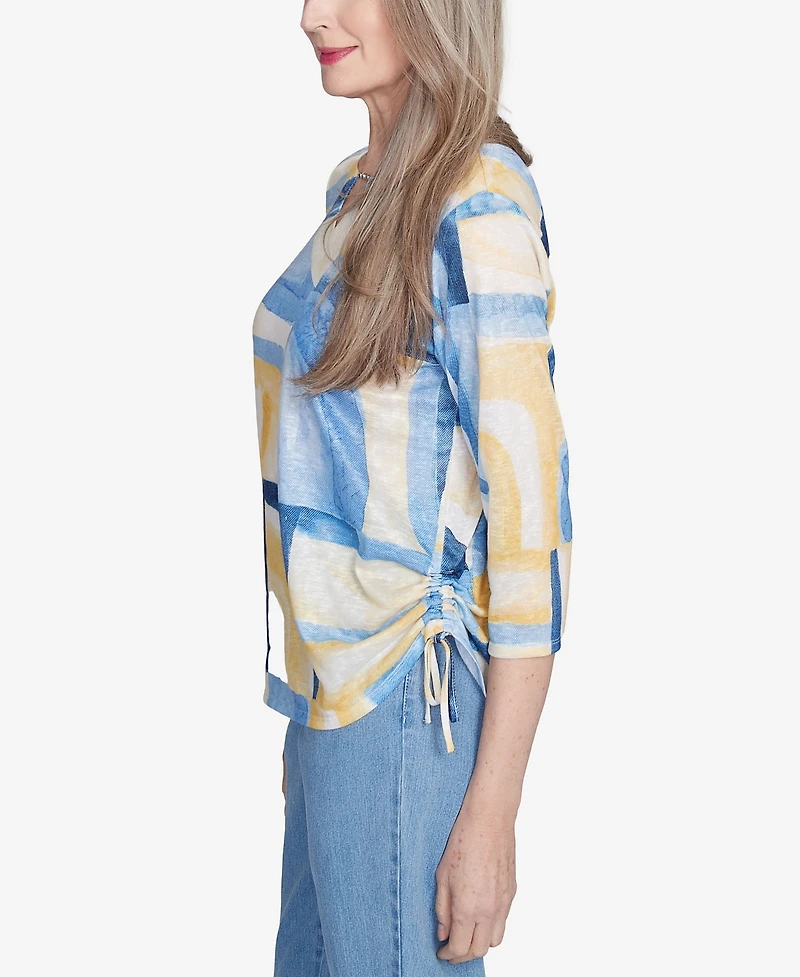Alfred Dunner Women's Flower Power Watercolor Patchwork Geometric Top