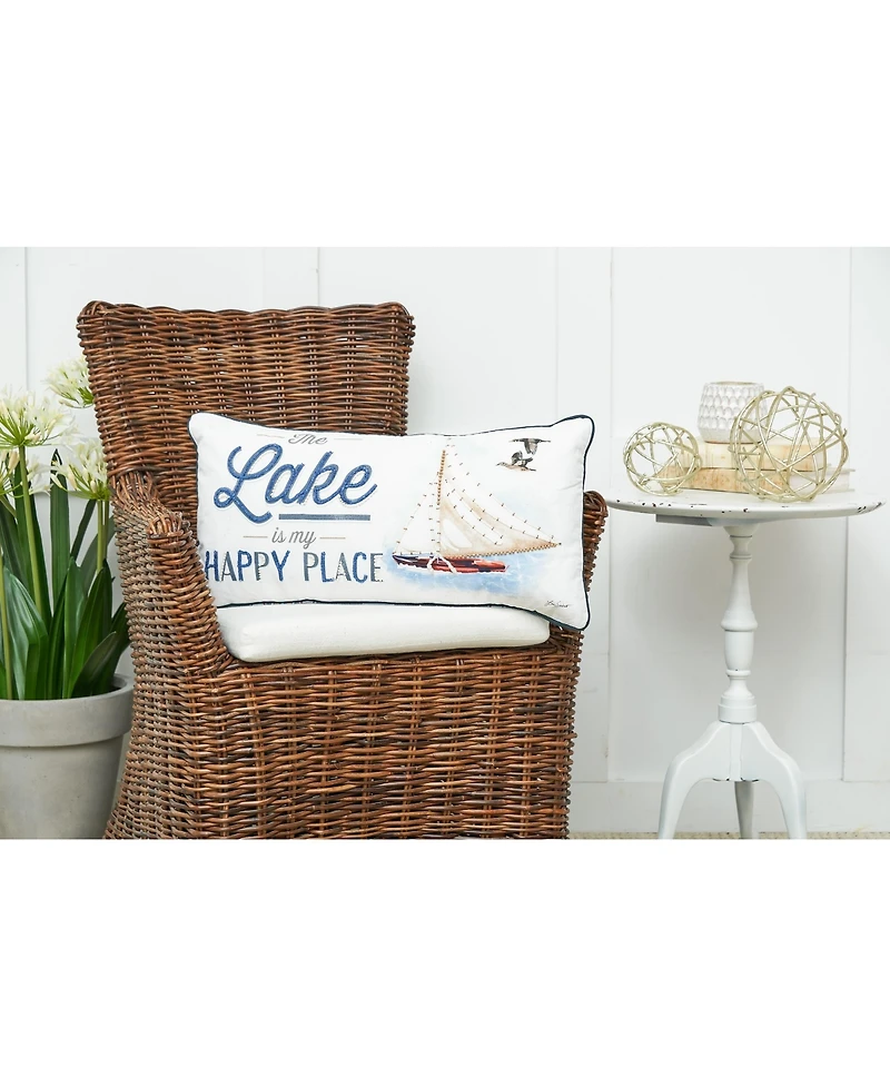 12" x 24" Lake Is My Happy Place Printed and Embellished Throw Pillow