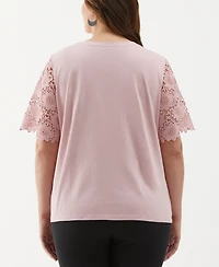 Ella Rafaella Plus Lace Yoke Knit Short Sleeve Top