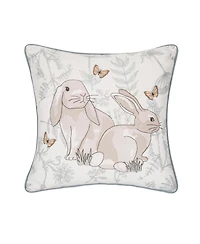 18" x 18" Garden Toile Easter Bunnies Embroidered Decorative Throw Pillow