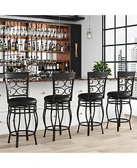 Set of 2 Bar Stools with Backrest and Footrest for Comfortable Kitchen or Home Bar Seating