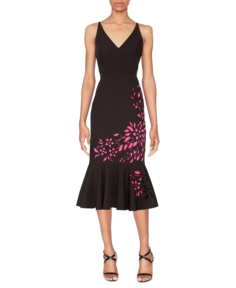 Shani Women's Laser Cut Flounce-Hem Midi Dress