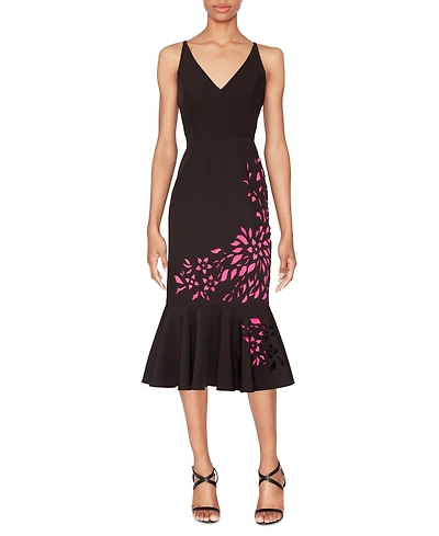Shani Women's Laser Cut Flounce-Hem Midi Dress