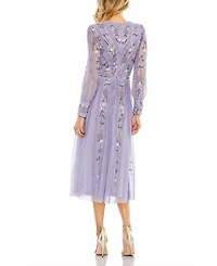 Mac Duggal Women's Long Sleeve Embroidered Wrap Midi Dress