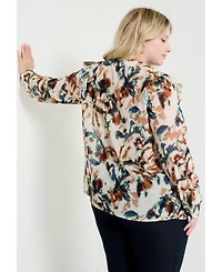 June + Vie Women's Ruffle Button-Down Blouse