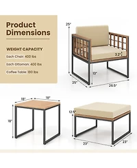 5 Piece Outdoor Furniture Set Acacia Wood Chair Set with Ottomans and Coffee Table