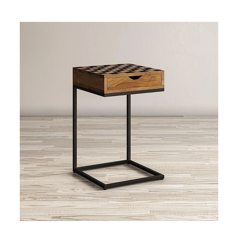 Jofran Global Archive Checkerboard C-Table, Natural Brown
