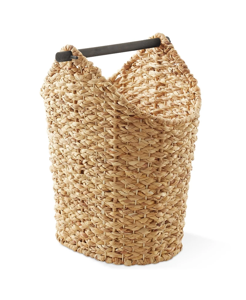 Casafield Toilet Paper Roll Holder Storage Basket with Wood Bar - Natural, Woven Water Hyacinth Wicker Bathroom Tissue Storage Organizer