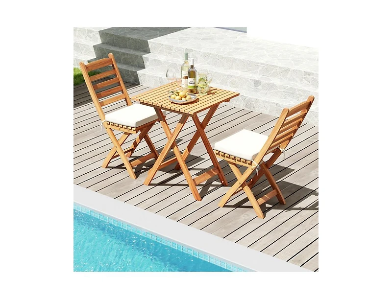 Folding Chair Table Set with Soft Seat Cushions and Table-White