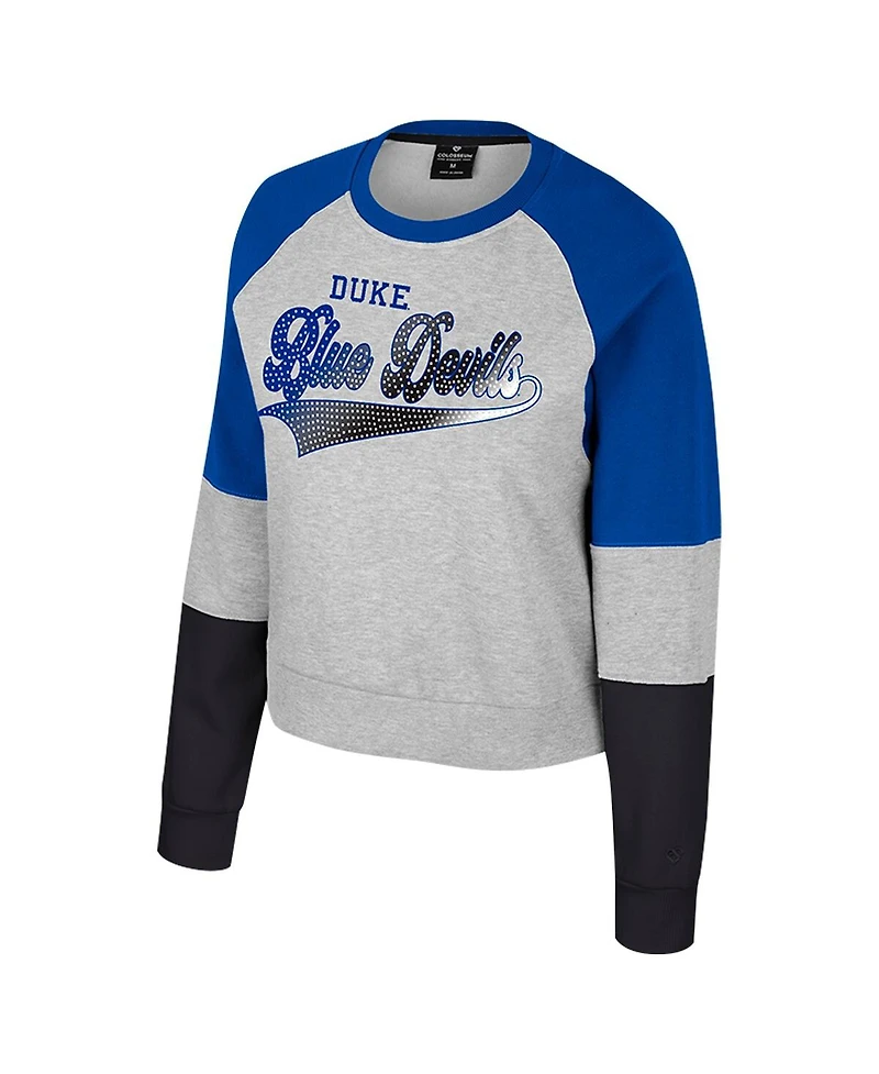 Colosseum Women's Heather Gray Duke Blue Devils Katinka Rhinestone Scoop Neck Pullover Sweatshirt