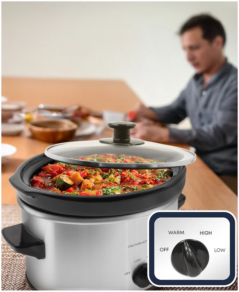 Elite Cuisine 2 Quart Oval Stainless Steel Slow Cooker
