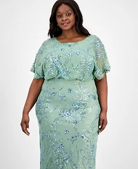 Sl Fashions Plus Size Round-Neck Blouson Sequin Dress