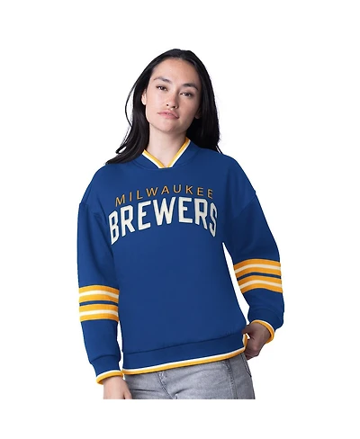 Starter Women's Royal Milwaukee Brewers Wild Card Oversized Pullover Sweatshirt