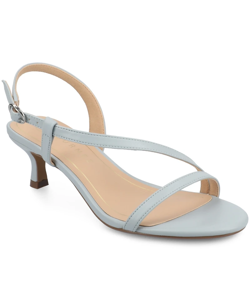 Journee Collection Women's Jemry Asymmetrical Strap Kitten Heel Dress Sandals
