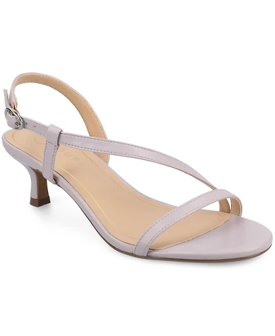 Journee Collection Women's Jemry Asymmetrical Strap Kitten Heel Strap Dress Sandals