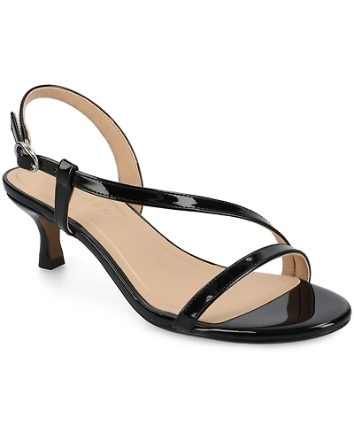 Journee Collection Women's Jemry Asymmetrical Strap Kitten Heel Dress Sandals