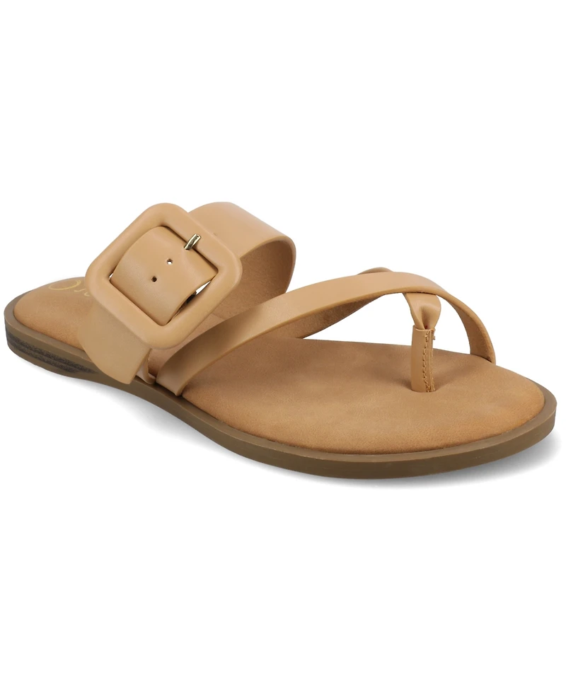 Journee Collection Women's Layra Strappy Buckle Flat Sandals