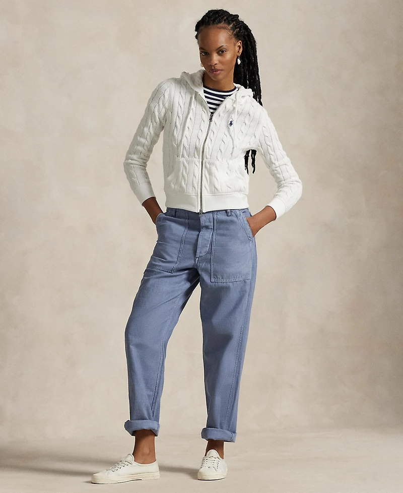 Polo Ralph Lauren Women's Cable-Knit Cotton Full-Zip Hoodie Sweater